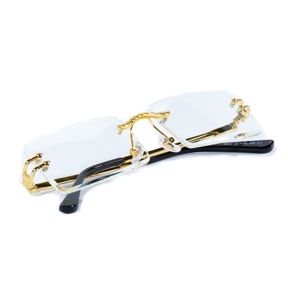 Gold Frame Vintage Clear Tint  Rimless Glasses - Picture 2 of 4